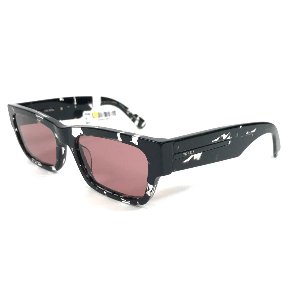Prada Sunglasses SPRA03 15O-70C Black Clear Tortoise Frames w/ Pink Polarized
